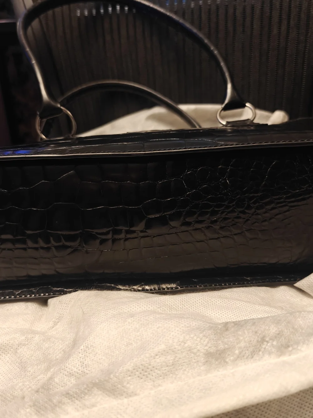 Cynthia Rowley Black Croc-Embossed Satchel with Gold Studs